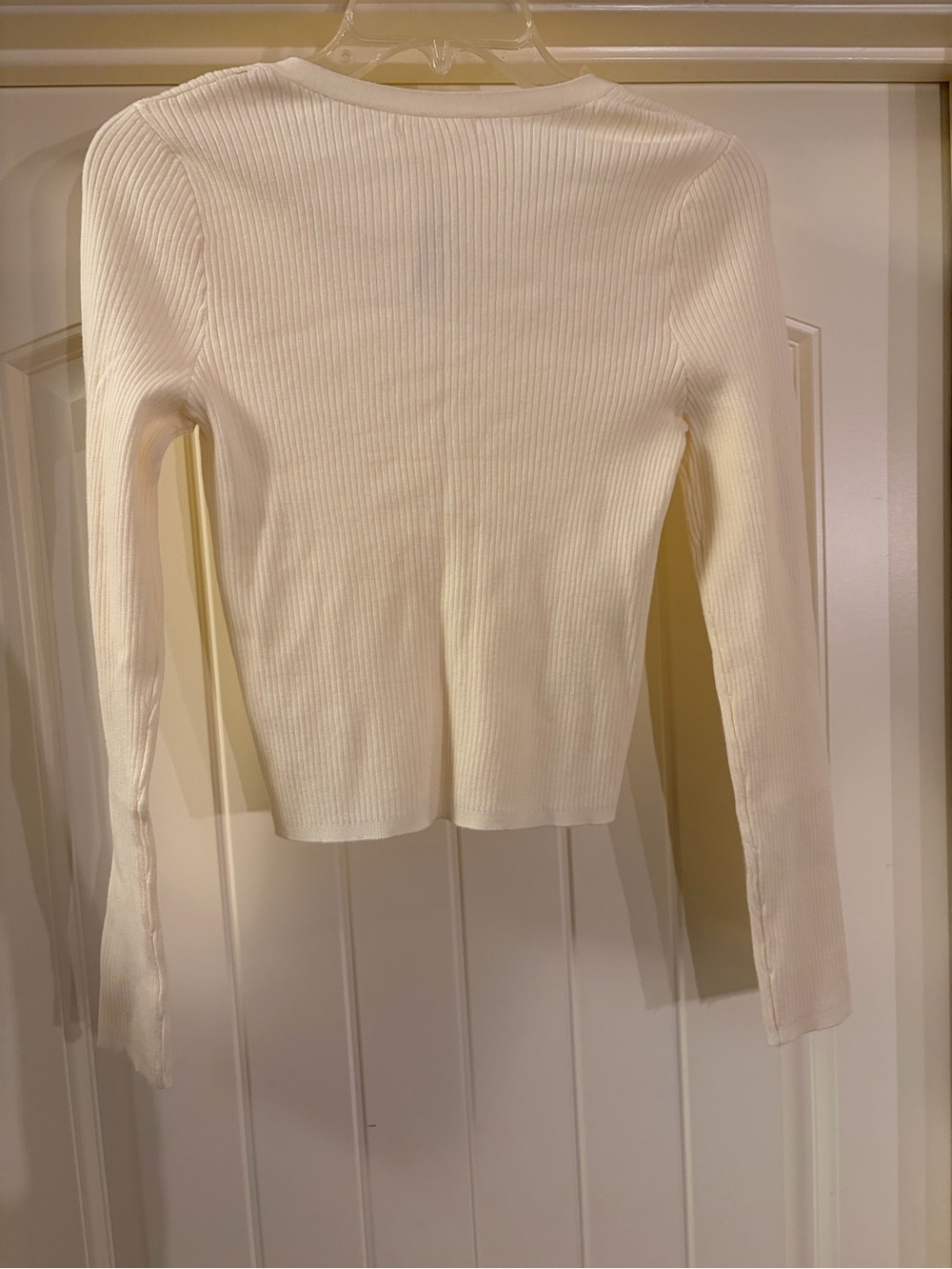 BECOOL Cream Ribbed V-Neck Button-Front Cardigan - Picture 2 of 3